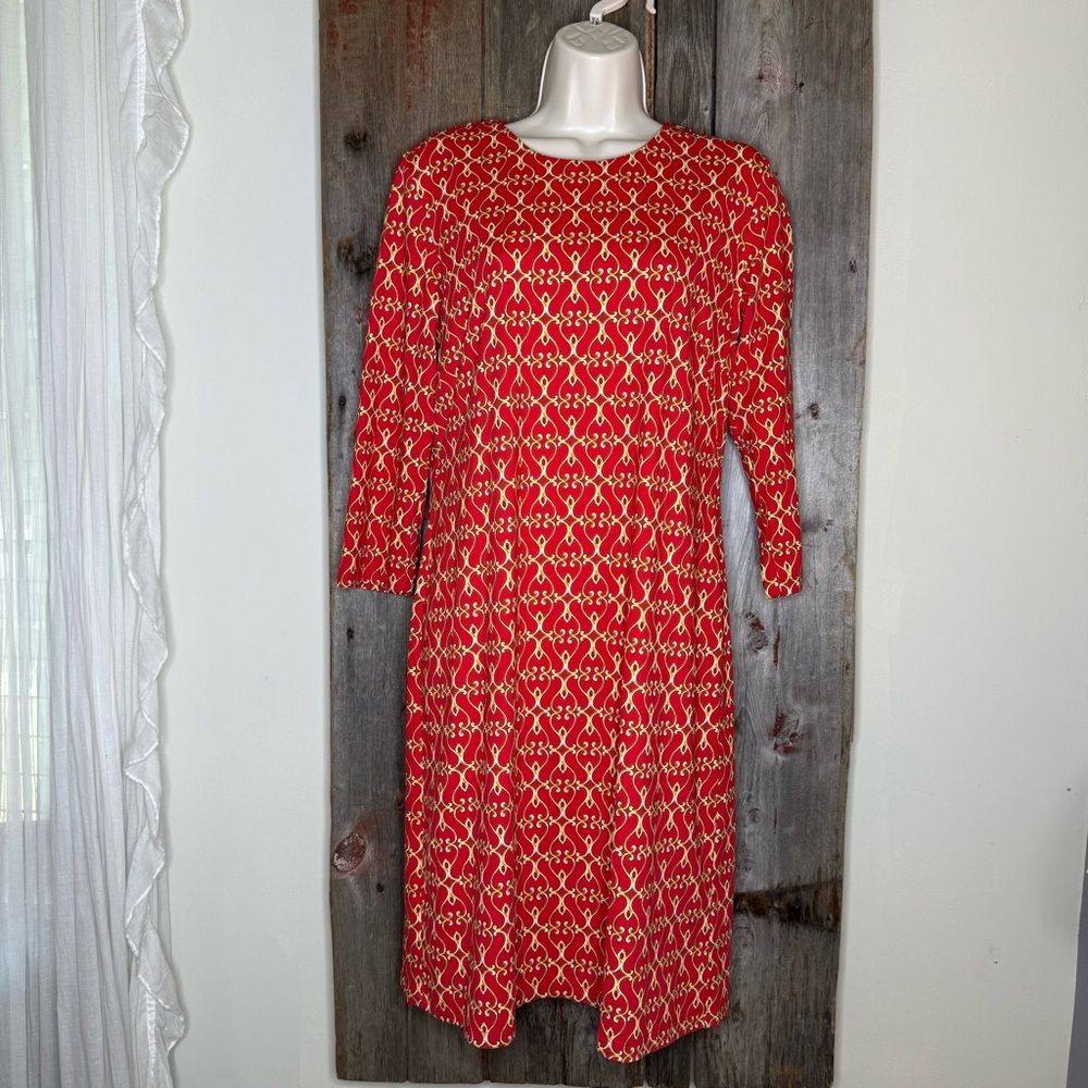 J. McLaughlin Sophia Dress Catalina Cloth Equestrian Print Red Orange/ Yellow M